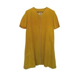 Vintage Constance Saunders Short Sleeve Mustard Yellow 100% Linen Dress -8